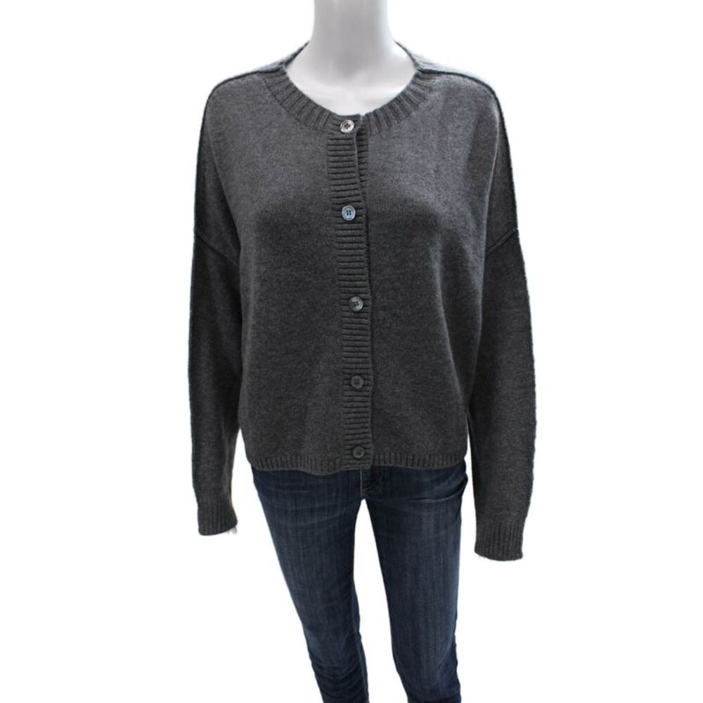 Margittes Women Cardigan Gray Merino Extrafine Wool Long Sleeve Size M